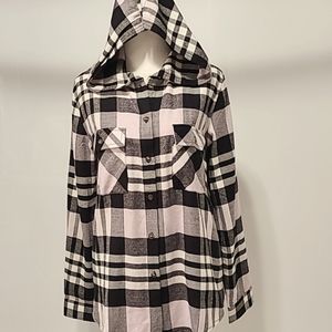 Hippie Rose M Flannel plaid hooded jacket shirt unisex trendy Coachella …